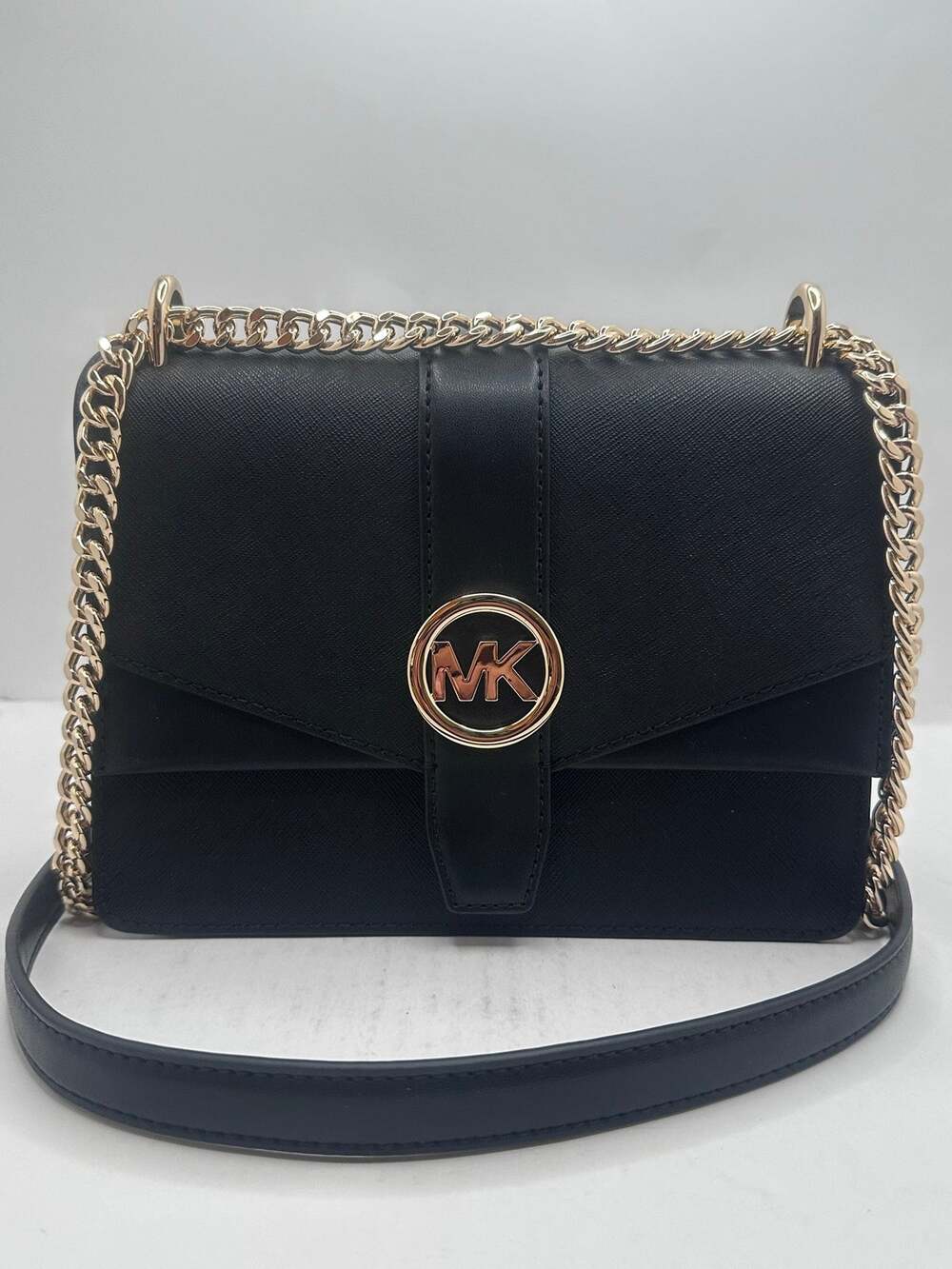 Michael Kors Greenwich Small Flap Crossbody Bag Black Saffiano Leather NWT